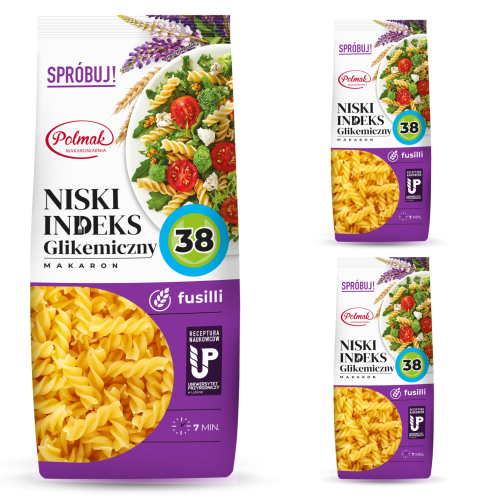 Makaron fusilli NISKI IG 38 POLMAK 250g  3 sztuki