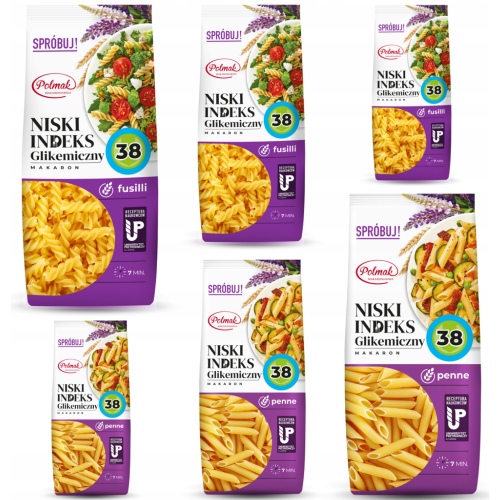 Makaron fusilli 250g 3 sztuki Makaron penne 250g 3 sztuki NISKI IG 38 POLMAK