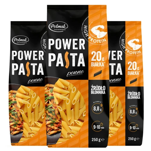 Makaron POWER PASTA penne 250g POLMAK wysoko białkowy 3szt