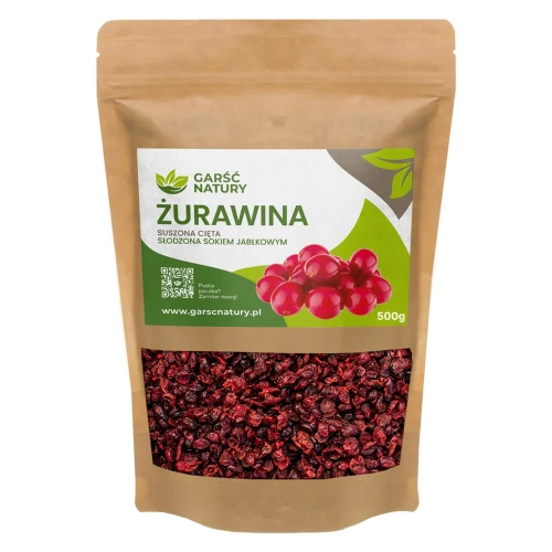 Żurawina suszona cięta słodzona sokiem jabłkowym 500g