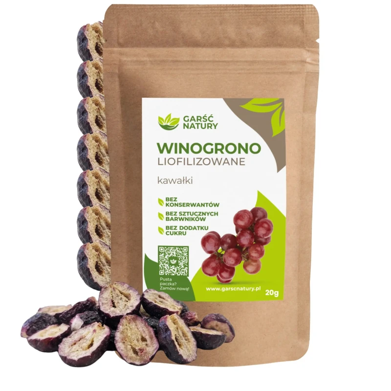 Winogrono czerwone liofilizowane kawałki Garść Natury 20g