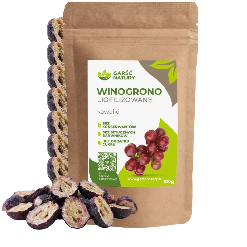 Winogrono czerwone liofilizowane kawałki Garść Natury 100g