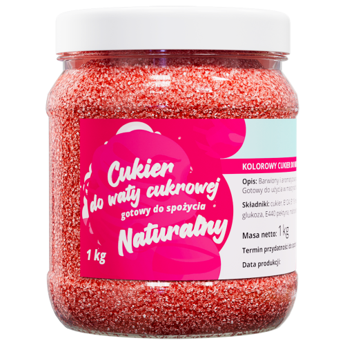 Cukier do waty cukrowej RÓŻOWY NATURALNY 1kg słoik